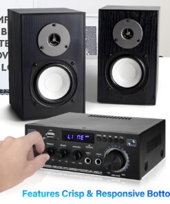 Home Audio Power Amplifier with Bluetooth, 100Wx2 Audio Stereo Receiver, Dmyond Home Amplifiers w/FM Radio USB, AUX, RCA, SD for Home Theater Speakers Audio Stereo, Studio 20 712tV DNM2L