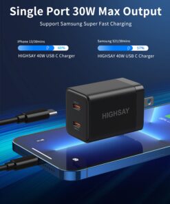USB C Charger Block, 40W USB C Block Double C Charger Block PD 3.0 Fast Charger Dual USB C Wall Plug w/Foldable Plug, 2-Port (20W+20w) Charger Block for iPhone 14/13 Pro Max, iPad, Galaxy, Pixel etc 2 Port-40W Black-40W 9 712uwe2cK6L