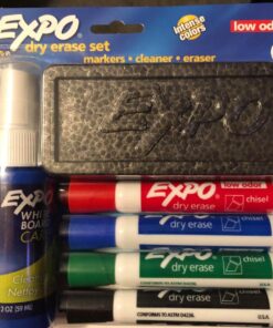EXPO Low Odor Dry Erase Marker Starter Set, Chisel Tip, Assorted, Whiteboard Eraser, Cleaning Spray, 6 Count Markers 24 712v4f5CAtL