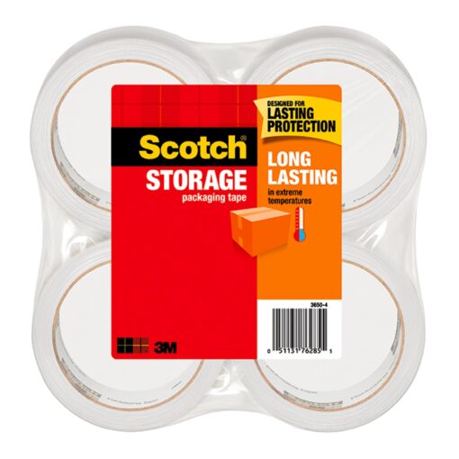 Scotch Long Lasting Storage Packing Tape, Clear, Storage Tape for Storing Away Christmas Decorations, 1.88 in. x 54.6 yd., 4 Tape Rolls