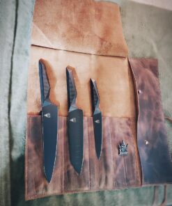 Hide & Drink, Rustic Knife Roll Case (5 pockets), Compact Carry-On Bag for Traveling Chefs & Cooks, Kitchen Tool Storage Organizer, Full Grain Leather, Handmade, Bourbon Brown 32 712xy BKd4L