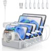 Charging Station for Multiple Devices, HSicily 6 Port Multi Device Charging Station, Multiple Charging Station with 6 Cables Designed for iPhone iPad Cell Phones Tablets Kindle Apple Watch Silver HS50 47 7132MqeQLUL