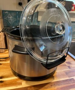 Slow Cooker Lid Holder for Cooking, Hand Free Pot Lid Organizer Fits Most Slow Cookers, Stainless Steel Pot Lid Rack with Silicone Sink Keeps Countertop No Mess (Black, 2 Pack) Black 51 7132UTQdbcL