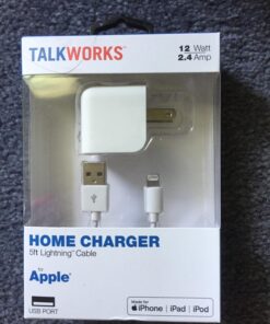 TALK WORKS USB Cable Compatible w/ iPhone 14/14 Plus/14 Pro/14 Pro Max, 13/Mini/Pro/Pro Max, 12/Mini/Pro/ProMax, Phone, AirPods, iPad - 5' Lightning Cable Wall Charger Adapter - MFI Certified (White) Cable + Charger White 24 7132aqmlvgL