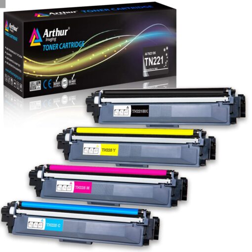 Arthur Imaging Compatible Toner Cartridge Replacement for Brother TN221 TN225 (Black, Cyan, Yellow, Magenta, 4-Pack)