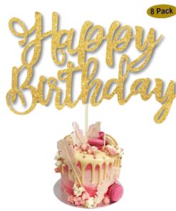 8 Pack Happy Birthday Cake Topper, 1st First Happy Birthday Cupcake Topper, Glitter Gold Decoration 18 7136rav21wL
