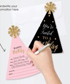 Alternative view of Big Dot of Happiness Chic Happy Birthday - Pink, Black and Gold - Shaped Fill-In Invitations - Birthday Party Invitation Cards with Envelopes - Set of 12