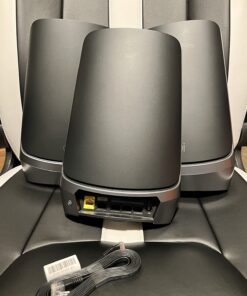 NETGEAR Orbi Quad-Band WiFi 6E Mesh System (RBKE963), Router with 2 Satellite Extenders, 10.8Gbps Speed, Coverage up to 9,000 sq. ft., 200 Devices, 10 Gig Internet Port, AXE11000 802.11ax WiFi 6E | 3-Pack 38 7138ryaBfTL