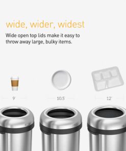 simplehuman 60 Liter / 16 Gallon Bullet Open Top Trash Can, Commercial Grade Heavy Gauge, Brushed Stainless Steel 60 Liter Round 12 7139GhbK7ML