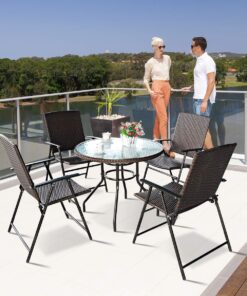 Tangkula 4 PCS Folding Patio Chair Set Outdoor Pool Lawn Portable Wicker Chair with Armrest & Footrest Durable Rattan Steel Frame Commercial Foldable Stackable Party Wedding Chair Set (24X23X37) 24X23X37 15 713BU2FLLPL 1