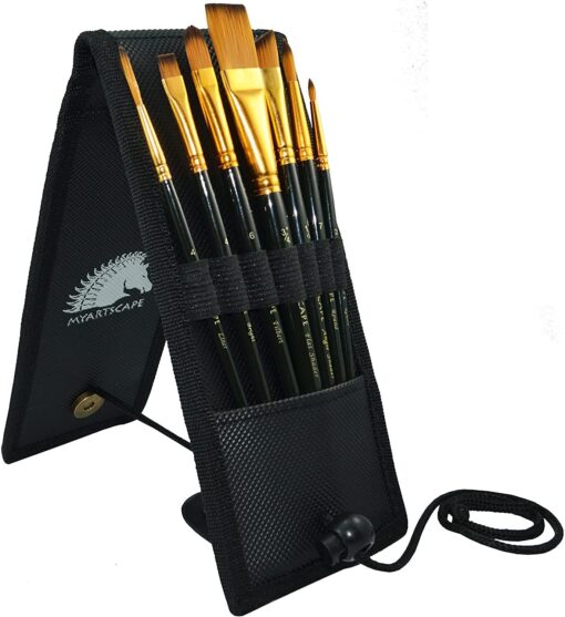 MyArtscape Pocket Paint Brush Set - 7 Artists' Paintbrushes for Watercolor, Acrylic and Oil Painting - Set 1 - Quality Art Supplies Pocket Paint Brushes 001