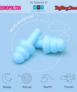 ANBOW Soft Ear Plugs for Sleeping Noise Cancelling. Ear Plugs for Swimming, Concerts, Travel, Work, Snoring & Concentration. Reusable Silicone Earplugs with Adjustable Size. 3 Pairs + Travel Pouch Light Blue 21 713DlHi3hbL