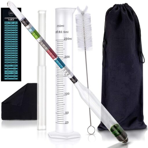 Chefast Triple-Scale Hydrometer Kit with Plastic Test Jar for Wine, Beer, Mead and Kombucha - Alcohol Tester, Hydrometer Alcohol, ABV, Brix and Gravity Tester - Home Brewing Supplies, 0-200 Proof Hydrometer with Plastic Cylinder Test Jar