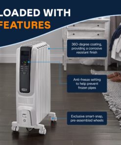 DeLonghi Dragon Digital Oil Filled Radiator Heater, 1500W Electric Space Heater for indoor use, programmable timer, Energy Saving, full room heater with safety features TRD40615E White 20 713EkejyQoL