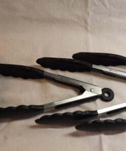 Vivree Kitchen Tongs Set - Salad & Grill Stainless Steel Serving Tongs with Silicone Tips - 9"&12" (Black) Black 70 713IEIRmG2L 2