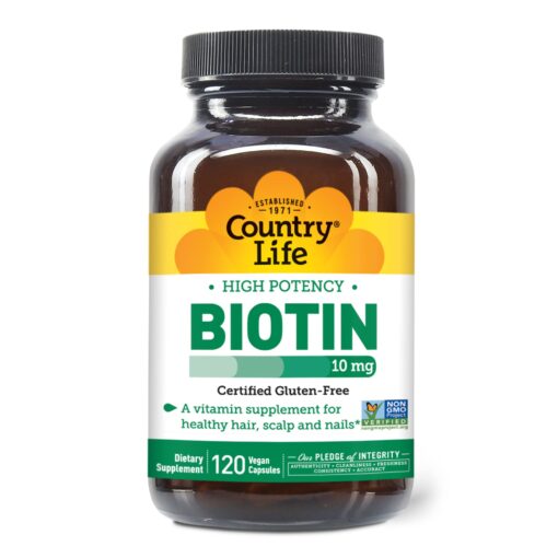 Country Life Biotin High Potency, 10mg, 120 Count, Certified Gluten Free, Certified Vegan, Verified Non GMO 120 Count (Pack of 1)