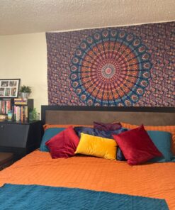 Bless International Handmade Indian hippie Bohemian Psychedelic Peacock Mandala Wall hanging College Dorm Beach Throws Table Cloth Bedding Tapestry (Golden Blue, Twin(54x72Inches)(140x185cms)) Twin (54x72Inches)(140x185cms) Golden Blue 33 713MbGPh8XL