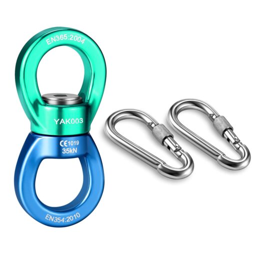 FeiYen Tree Swing Swivel Spinner with 2 Carabiners 35KN for Aerial Silks, Spider Web Tree Swing, Hanging Hammock, Children's Pod Swing - Safest Climbing Rotational Device Hanging Spinner 2000 up Lbs Green-blue-r