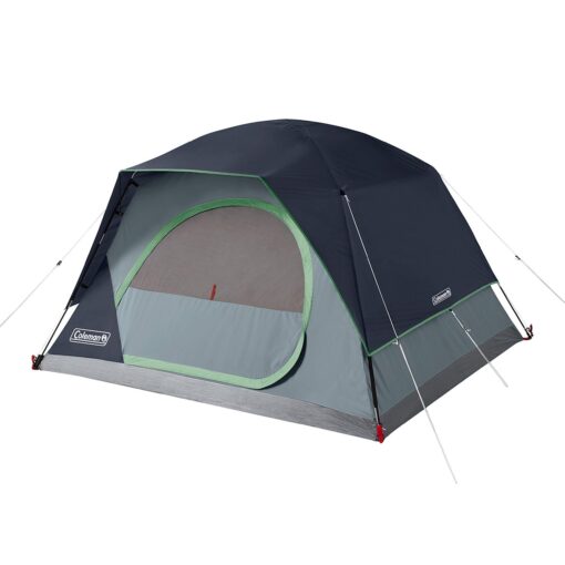 Coleman Skydome Camping Tent, 2/4/6/8 Person Family Dome Tent with 5 Minute Setup, Strong Frame can Withstand 35MPH Winds, Roomy Interior with Extra Storage Included Blue 4-person