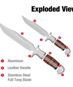Mossy Oak Fixed Blade Bowie Knife, 2-piece Hunting Knife with Leather Handle Featuring Laser Pattern, Sheath Included 24 713RLKbt2qL