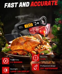 Alternative view of ROUUO Meat Thermometer Digital for Cooking-Backlight, Calibration, Ultra Fast, Waterproof Instant Read Thermometer Digital Food Thermometer, Cooking Thermometer for Meat, Outdoor Grill Thermometer Silver Gray