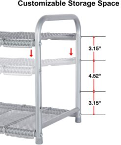 STORAGE MANIAC Under Sink 2 Tier Expandable (Width & Height) Shelf Organizer, Under Sink Organizer and Storage with 10 Removable Steel Panels for Kitchen, Bathroom - from 18.5 to 30 Inches, Silver 17 713S mjd8BL