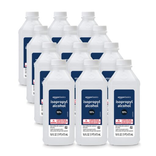 Amazon Basics 99% Isopropyl Alcohol For Technical Use, Unscented, 16 Fl Oz (Pack of 12) 16 Fl Oz (Pack of 12)