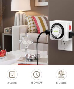 Alternative view of BN-LINK Heavy Duty Mechanical 24 Hour Timer Dual Outlet 3-Prong Accurate Indoor for Lamps Fans Christmas Lights White AC 1875W 1/2 HP, UL Listed U2