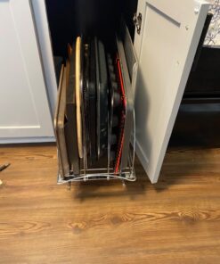 LYNK PROFESSIONAL® Slide Out Cutting Board, Cookie Sheet, and Baking Pan Organizer - Lifetime Limited Warranty - Pull Out Kitchen Cabinet Organizer - 10 inch wide x 21 inch deep - Chrome 34 713TJaR0yAL
