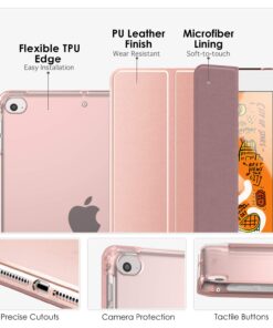 MoKo Case Fit iPad Mini 5 2019 (5th Generation 7.9-inch) iPad Mini 4, Slim Smart Shell Stand Folio Protective Cover with Soft TPU Translucent Frosted Back, Auto Wake/Sleep - Rose Gold 41 713TXkYXkhL