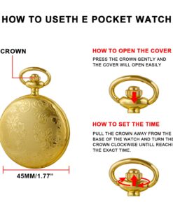 Realpoo Both Sides Gold Carved Flower Quartz Pocket Watch Quartz Movement, Quartz Pocket Watches with Chain Clip for Men-Gold 12 713U0zuspFL