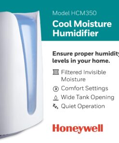 Honeywell Cool Moisture Humidifier, Medium Room, 1 Gallon Tank, White – Invisible Moisture Humidifier for Baby, Kids, Adult Bedrooms – Quiet and Easy to Clean with UV Technology for Everyday Comfort 21 713XKe4f2L