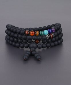 COAI 108 Japa Mala 7 Chakra Stone Wrap Bracelet Necklace Matte Onyx 23 713XruGSVUL
