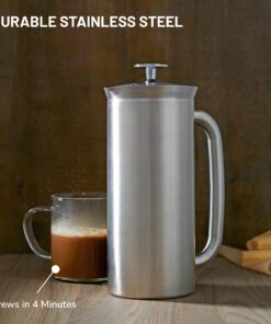 ESPRO - P7 French Press - Double Walled Stainless Steel Insulated Coffee and Tea Maker with Micro-Filter - Keep Drinks Hotter for Longer, Perfect for Home (Brushed Stainless Steel, 32 Oz) 32 Ounce Brushed Stainless Steel 13 713YKraVz6L