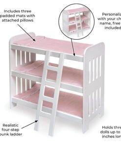 Badger Basket Toy Doll Triple Doll Bunk Bed with Ladder, Bedding, and Personalization Kit for 20 inch Dolls - Pink Gingham 31 713YUyzylJL
