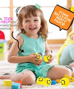 Neliblu 24 Pack Smile Stress Balls for Kids and Adults - 2" Stress Balls in Bulk - Neon Yellow Funny Face Squishy Balls to Support Anxiety - Fidget Toys, Party Favors, Goodie Bag Stuffers for Kids 23 713YXUCM6QL