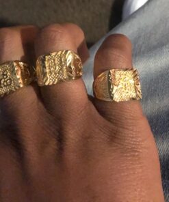 Halukakah Mens Gold Ring Diamond 3PCs Set,18K Real Gold/Platinum Filled Kanji Rich/Luck/Wealth Lab Diamonds Prong Set Size Adjustable,Gift for Men Gold Plated 3 Rings Set 25 713Z9IjlvLL