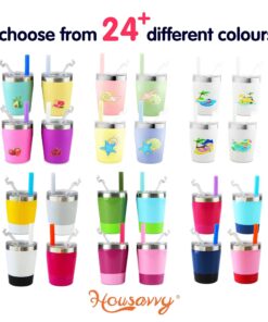 Housavvy Sippy Cups for Toddlers, Easy Clean, Dishwasher Safe, BPA Free Kids Stainless Steel Cups with Tritan Lids and Kids Smoothie Silicone Reusable Ocean -1 23 713ZkwwvKqL