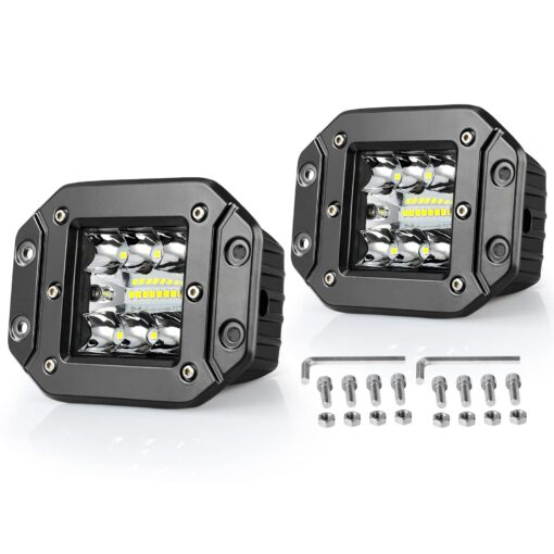 DWVO Flush Mount LED Pods 4.8Inch 2PC, 42W Triple Row Driving Lights 6300LM Work Light Flush LED Light Bar Fog Lights Off Road Lights for Truck UTV ATV SUV Boat Driving Lights Side Shooter Led Light