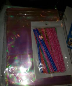 100 Pack Iridescent Holographic Cellophane Party Favor Treat Bags with 5 Colors Twist Ties Good for Themed Celebrations Baby Showers Weddings Girls Birthday Party Supplies (5" x 7") 5x7 Inch (Pack of 100) 23 713aCVadXJL