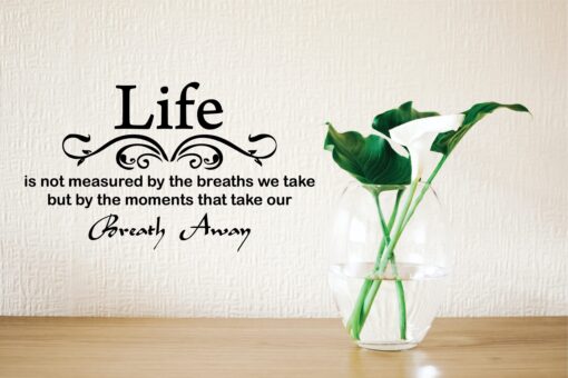 Life is Not Measured by The Breaths We Take, but by The Moments That Take Our Breath Away-Vinyl Wall Lettering Stickers Quotes and Sayings Home Art Decor Decal Black 22'' X 12''