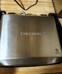 Chefman Panini Press Grill and Gourmet Sandwich Maker Non-Stick Coated Plates, Opens 180 Degrees to Fit Any Type or Size of Food, Stainless Steel Surface and Removable Drip Tray, 4 Slice, Black 38 713b8a6YheL