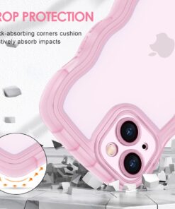 Anuck for iPhone 15 Case Wavy Edge Clear Back Design, Anti-Slip Grip Cute Wave Curly Frame Shape Shockproof Soft TPU & Hard Bumper Protective Phone Case Cover for Women Girls, Clear Pink 8 713cBVcOPpL