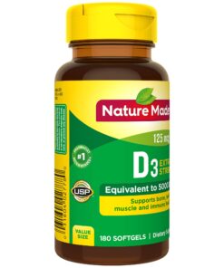 Nature Made Extra Strength Vitamin D3 5000 IU (125 mcg), Dietary Supplement for Bone, Teeth, Muscle and Immune Health Support, 180 Softgels, 180 Day Supply 180 Count 28 713dLtjJuyL