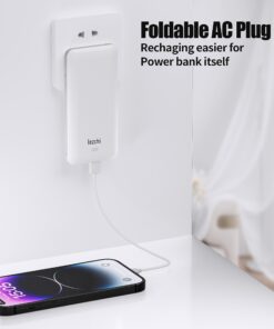lezchi Portable Power Bank, Ultra Slim 10000mAh Portable Charger, USB C External Battery Pack with Built-in AC Plug, Charging Cable, Output Port, Compatible with All Kinds of Cellphones … White 23 713ff9oCTLL