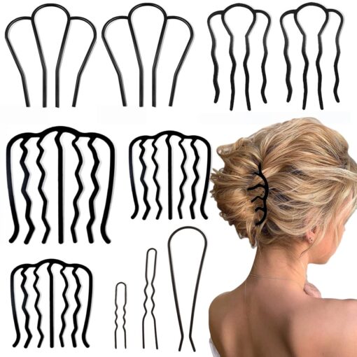 10 Pieces Hair Side Combs Hair Fork Clip U Shaped French Twist Comb Vintage Hair Stick for Updo Bun, Teeth Hair Pin Messy Bun Maker Hair Accessories for Women and Girls