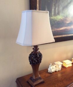 Regency Hill Exeter Traditional Style Table Lamps 30" Tall Full Size Set of 2 Bronze Wood Carved Leaf Creme Rectangular Bell Shade Decor for Living Room Bedroom House Bedside Nightstand Office 41 713iFvQQdhL 3