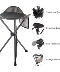 PORTAL Tall Folding Tripod Stool for Outdoor Camping Walking Hunting Hiking Fishing Travel, Support 225 lbs Black Standard Pack 16 713keNCFfwL