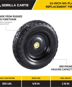 Gorilla Carts 13 Inch No Flat Replacement Wheel, Pneumatic Flat Free Cart Tires for Utility Garden Cart, Wheelbarrow, Dolly, Hand Truck, & Wagon (2 Pack) 18 713m2TfhsnL