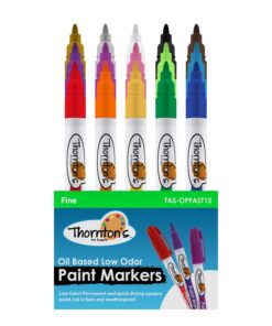 Thornton's Art Supply 15 Vibrant Premium Oil-Based Paint Craft Marker Pens 15-Count Fine Assorted Colors For Wood Glass Metal Stone and Ceramics | Safe For Kids | Opaque Pen for Craft